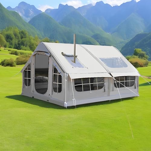 Tenda da campeggio gonfiabile per 6-8 persone, cabina familiare 4 stagioni con cric per stufa, tenda esterna con finestre a rete e facile installazione