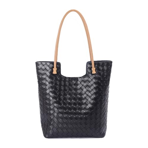 Genuine Leather Shoulder Bags for Women with Top Handle Woven Pattern Summer Women's Tote Bag - Main Image