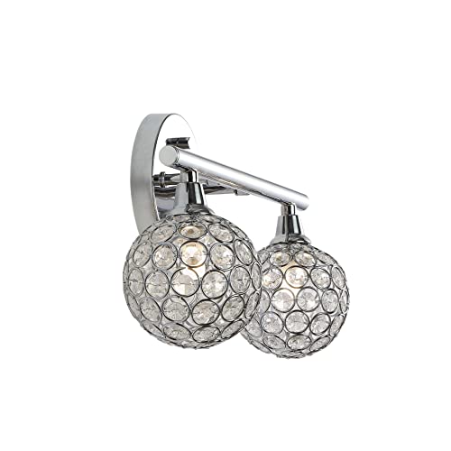 Image of JONATHAN Y 13 inch Chrome Maeve Modern Glam LED Vanity Light Sconce for Bathroom, Clear Crystal Globe Shade, Art Deco Wall Light for Hallway Entryway (JYL7535A)