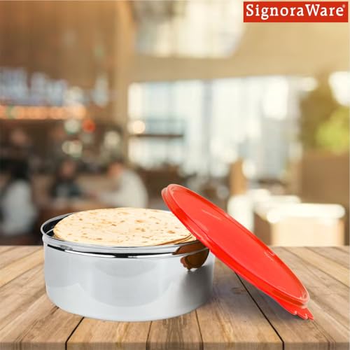 Image of SignoraWare Stainless Steel Jumbo Khakra Box /Container | Airtight & Leakproof | Compact & Stylish Design for Kitchen & Travel Use | Ideal for Khakhra, Snacks & Dry Fruits (3.6 LTR | Red)
