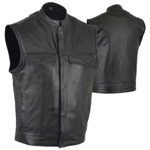 Aeiniweraabbcc SPPRANDOM SOA Motorcycle Vest, Gun Pockets, Snaps/Zipper, Naked Cowhide, McVests Label- 5X