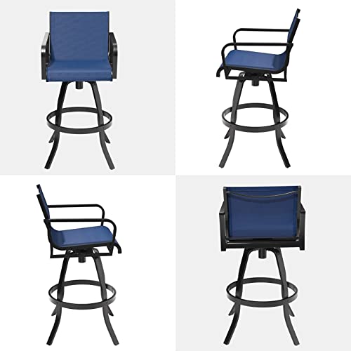 Pellebant Swivel Bar Stools Set Of 2, Outdoor Aluminum Bar Height Chairs With Phifertex Fabric, All Weather Furniture For Patio, Pool, Garden, Backyard, Navy Blue #TOP5