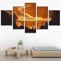 SIGNWIN 5 Panel Canvas Wall Art Coastal Orange Photography Relax/Calm Romantics Sunset Warm for Home Decorations Ready to Hang - 60