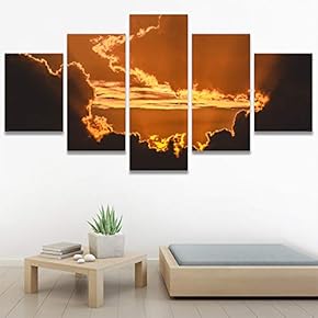 SIGNWIN 5 Panel Canvas Wall Art Coastal Orange...