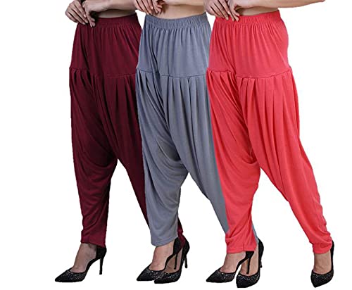 Image of Casuals Women's Regular Fit Viscose Drawstring Patiala Harem Pants Combo Pack 3