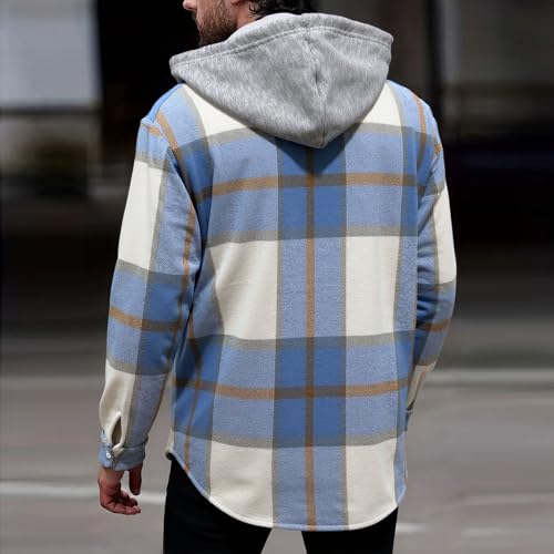 Cambkatl Men's Checkered Flannel Hoodies Fall Winter Casual Long Sleeve Button Down Plaid Shirts Loose Outdoor Outerwear4