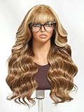 UNICE Bye Bye Knots Honey Blonde Highlights Fluffy Loose Wave Curtain Bangs Wig Pre Everything Glueless 13x4 Lace Front Wigs Pre Plucked Bleached Knots Ready to Wear Wig 150% Density 16 Inch
