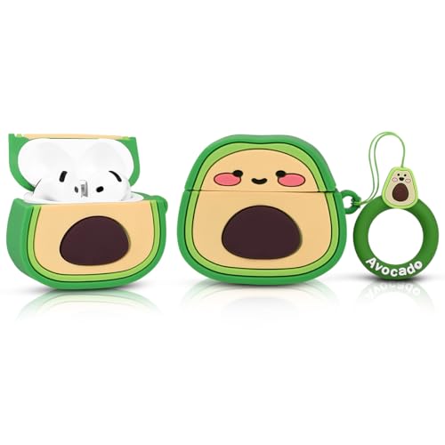 LEWOTE Funda protectora compatible con Apple Airpods 4, divertida y bonita funda de dibujos animados con llavero (aguacate)