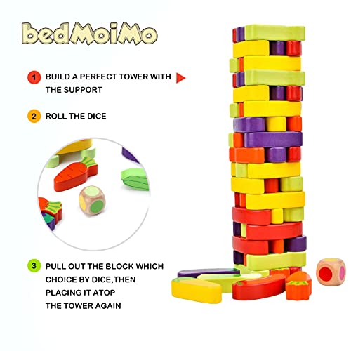Bedmoimo 54 Pcs Colorful Wooden Stacking Board Games For Kids 4-8, Tumbling Tower Blocks Building Classic Game For Kids Boys Girls Ages 3 4 5 6 7 8 Birthday Christmas Party Games #TOP5