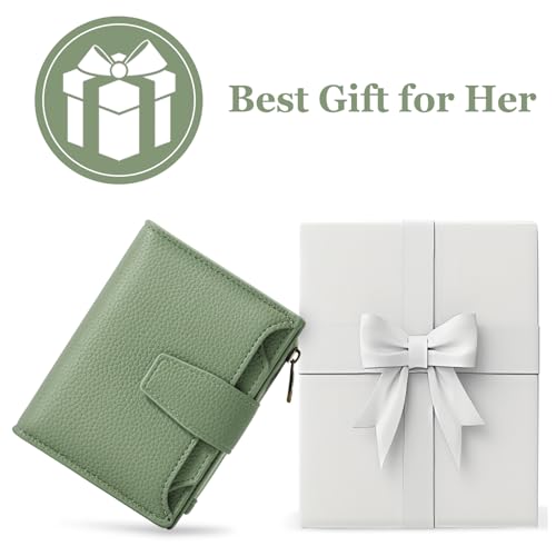 Image of Airkit Wallet Women, Small Wallet for Women Leather, Ladies Bifold Compact RFID Blocking Credit Card Holder, Girls Mini Travel Purse, Pocket Passport Wallet with 4 ID Window, Green Blooming, 5 inch x 3.8