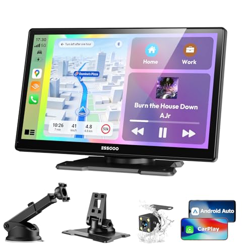 ESSGOO Écran CarPlay Voiture 9 Pouces avec Caméra de Recul Prend en Charge A-pple CarPlay & Android Auto,GPS,FM, Mirror Link, Appels Mains Libres Bluetooth,...