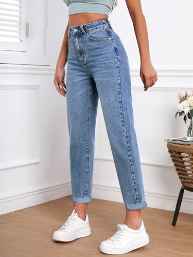 Image of Aahwan Women's & Girl's Solid High Waist Mom Fit High Rise Jeans