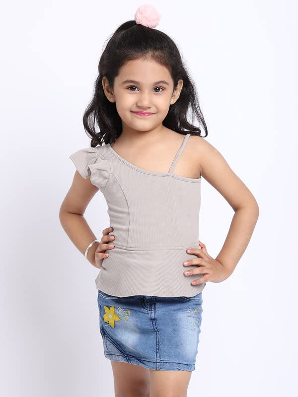 Image of ELEVANTO Crop top for Kids|One Side Off Shoulder Half Sleeve Crop top for Girls Crop top|Short Sleeve Summer Crop top for Girls-E19