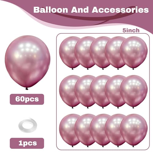 Image of Jobkoo 60Pcs Metallic Pink Balloons 5Inch Shiny Chrome Light Pink Balloon Light Purple Metallic Party Balloons Small Pink Chrome Helium Balloon for Birthday Baby Bridal Shower Wedding Party Decoration