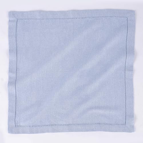 Image of FINGERCRAFT Hemstitched Cotton Table Napkins - Set of 12, 20x20 Inch, 100% Cotton Cloth Napkins with Faggoting Stitching - Durable & Elegant for Parties, Hotels, Everyday Use (Sky Blue Twill)