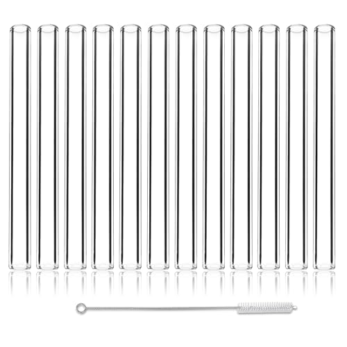 Image of 12 Pcs 6 Inches Gtysmox Transparent Borosilicate Glass Tubes, 10mm Diameter 1.5mm Thickness Glass Tubing with 1 Cleaning Brush for DIY Making Glass Crafts