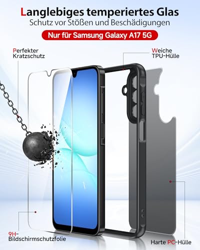 LeYi für Samsung Galaxy A17 5G Hülle mit 2*panzerglas 4G Matt Case-Schwarz – Ansicht 5
