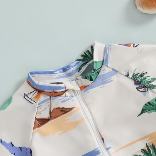Baby Boys Summer Swimsuit Dinosaur/Shark Print Zipper One Piece Rash Short Sleeve Zipper Jumpsuit Swimwear Beachwear4