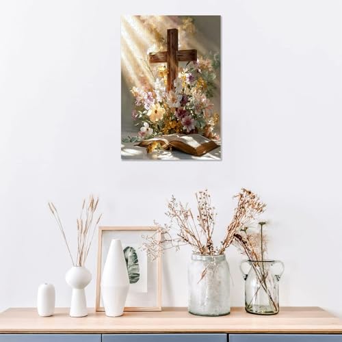 Rompecabezas de 300 piezas para adultos Cruz Cristiana 15x10 pulgadas | Rompecabezas bíblico religioso con flores de margarita para adultos y niños decoración del hogar regalo de cumpleaños juguetes miniatura 3