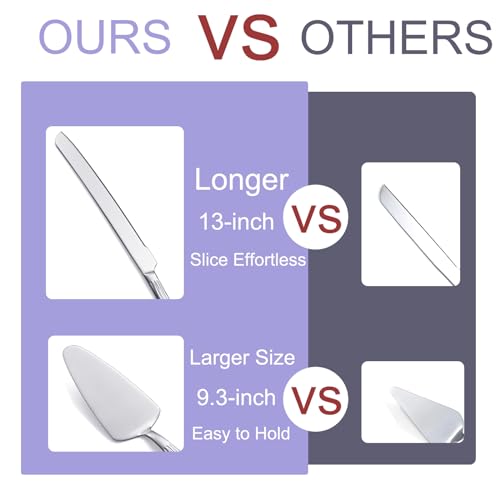 Cake Knife Set, 33cm Stainless Steel Long Cake Cutting Knife & 24cm Cake Server, Wedding Cake Cutter Utensils for Birthday Anniversary Party (Silver) - Image 6