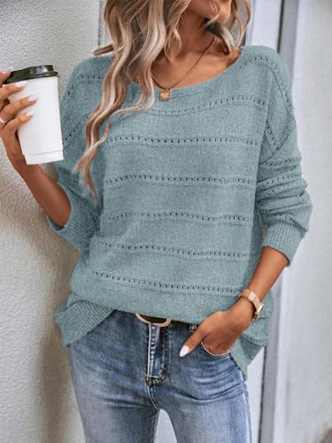 Image of Women's Sweater Soft Boat Neck Long Sleeve Oversized Sweaters Crochet Pullover Knit Tops