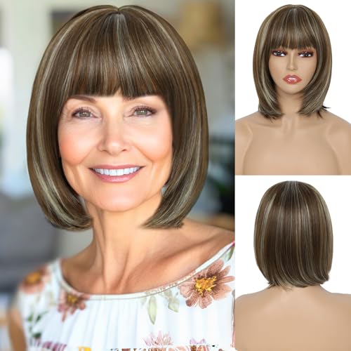 QUEENTAS Bob Wigs for Women Short Brown Wig Shoulder Length
