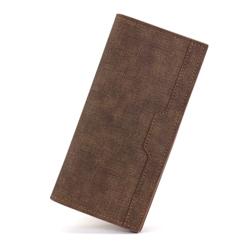 AfitLulu Long Wallet for Men, Stylish Ultra-Thin Bifold Wallets for Men with 12 Card Slots & ID Window & Zippered Coin Pocket, Credit Card Wallet for Suits and Daily Use (Brown)