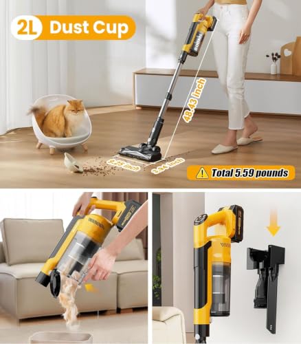 Image of qimedo 8000mAh Cordless Vacuum Cleaner with 2 Batteries, 700W Powerful Suction, 90 Inch Extension Tube & 2L Dust Cup, 7 in 1 Stick Vacuum for Home, Hardwood Floor, Pet Hair, Dorm