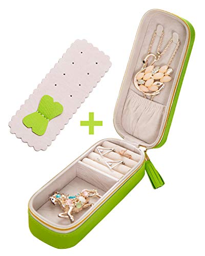 SANQIANWAN Small Jewelry Travel Organizer Box with PU Leather Portable Jewelry Storage Case for Necklace Rings Earrings, Tassels design of jewely case gifts for mother, Girlfriend and lover.
