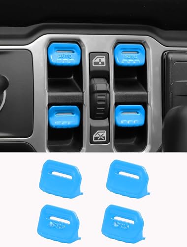 Savadicar Sky Blue Interior Accessories - Window Control Switch Trim Set for 2018-Present Jeep Wrangler JL JLU 4XE & Gladiator JT - Solid Color Interior Decor Upgrade Option, 4-Piece