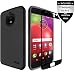 Moto E4 Case With Tempered Glass Screen Protector,IDEA LINE(TM) Heavy Duty Protection Hybrid Hard Shockproof Slim Fit Cover - Black