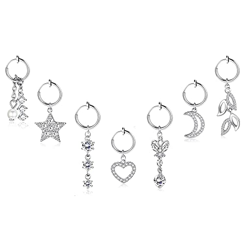 Drperfect 7Pcs Clip on Belly Button Rings Fake Belly Rings Hoop Belly Button Rings for Women Non Piercing Dangle Belly Button Rings Fake Navel Ring Body Jewelry