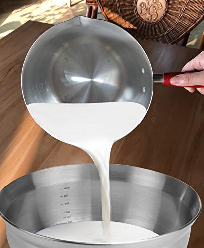 Bene Casa - Aluminum Double Spout Saucepan With Natural Wooden Handle (13" X 3.5" - 2 Quart) - Handle Includes Hanging Loop For Simple Storage - Dishwasher Safe #TOP4