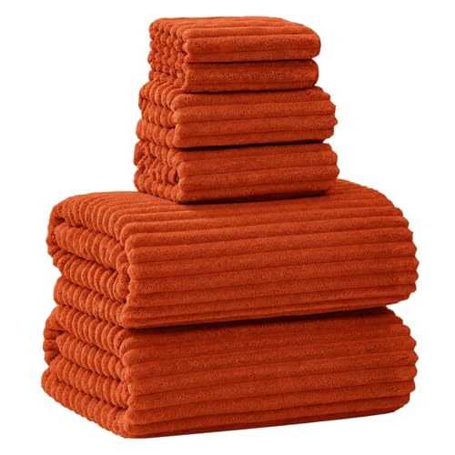 NALIVO 6 PC Bath Towel Set, 40"x80" Oversized Bath Sheets, Burnt Orange