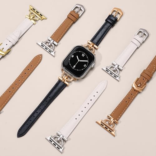 Image of Leather Band Compatible with Apple Watch Bands for Women, Dressy Fancy Strap for iWatch Series 11 /10 /9 /8 /7 /6 /5 /4 /3 /2 /1 /se /Ultra /Ultra 2(49mm 46mm 45mm 44mm 42mm,Light Brown /Starlight)