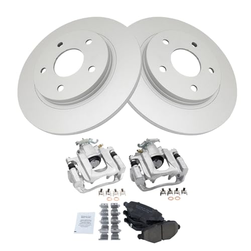 Image of TRQ Rear Brake Pad and Rotor Kit Caliper Ceramic Solid G-Coated