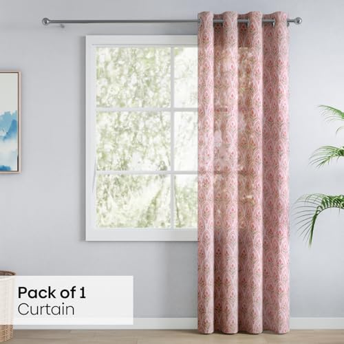 Image of haus & kinder Sheer Door Curtain 7 Feet Long Pack of 1 Door Curtain, 7 Feet Curtain for Door, Light-Filtering & Breathable (Ornate Blossom, Multicolor 114x213cm)