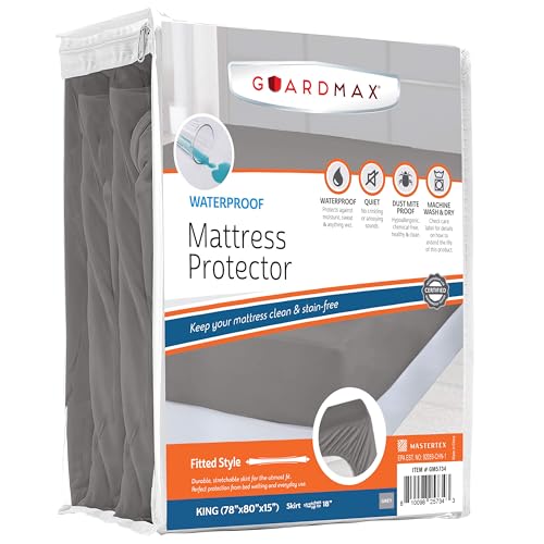 Image of Guardmax Jersey Knitted King Size Mattress Protector - Waterproof & Dust Mite Proof Mattress Cover with Stretchable Pockets - Soft, Comfortable, & Noiseless Waterproof Fitted Sheet.(78 x 80 x 15)