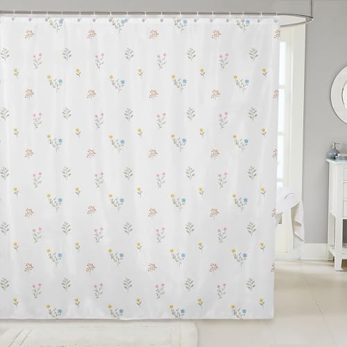 feelingyou Cortina de ducha de flores coloridas tamaño L hoja verde hermosa cortina de baño de flores para niñas Simple estilo boho accesorios de baño con gancho