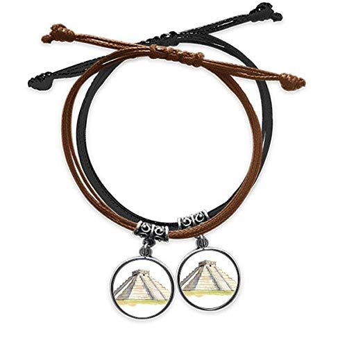 Bracelet cuir double motif Castillo mésoaméricain