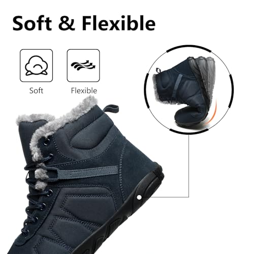 Image of Mens Womens Snow Boots Winter Barefoot Shoes Warm Fur Lined Short Ankle Booties Outdoor Anti-Slip Wide Toe Box Walking Winter Shoes