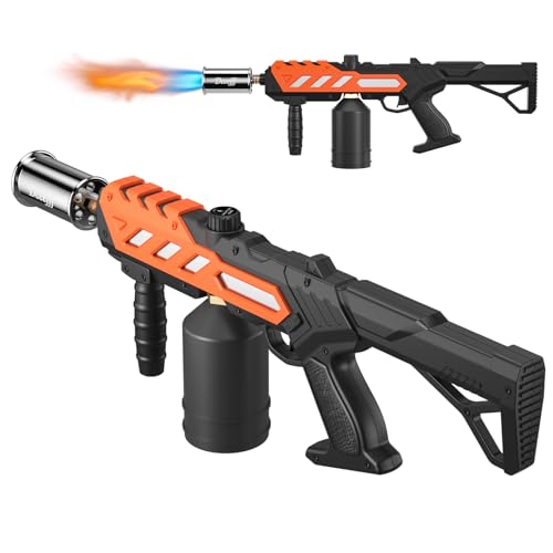 Powerful Propane Torch Gun, Adjustable Flame Thrower Gun, Kitchen Torch with Detachable Design, Flamethrower Blow Torch for BBQ, Searing Steak, Welding, Camping Charcoal Lighter(Tank Not Included)