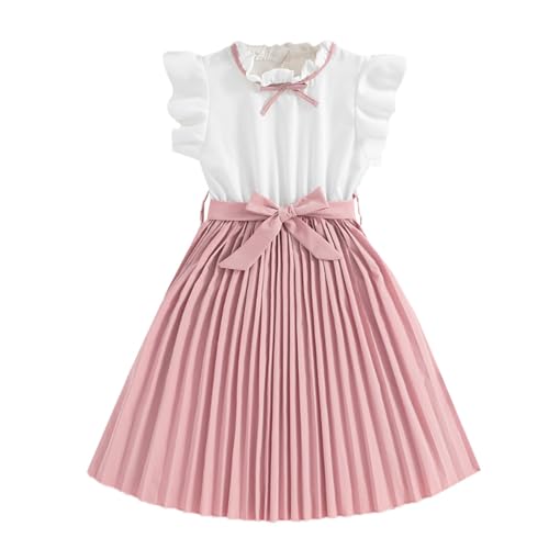 Girls' Elegant Ruffle Sleeve Dress with Bowknot Pleated Skirt Party and Special Occasions Summer Dresses