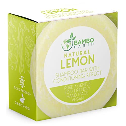 BAMBOEARTH Solid Shampoo Bar And Conditioner Effect Hair Soap – 100% Organic Shampoo Bars For Hair With All Natural Plant Based Essential Oils And Zero Waste Biodegradable Packaging (Lemon)