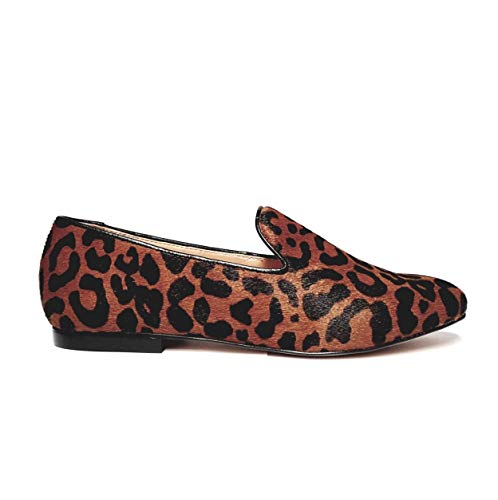 Sapato Loafer Feminino em Couro com Pêlo Animal Print Carrano 136906D-35-Marrom