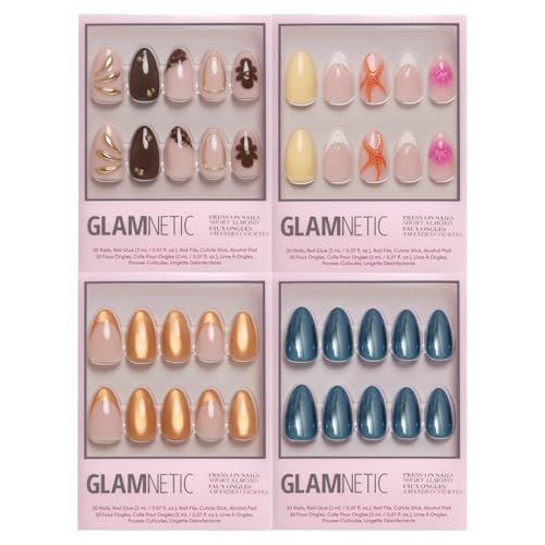 Glamnetic Short Almond Press-On Nails Bundle - Sunbaked, Sunset Tide,