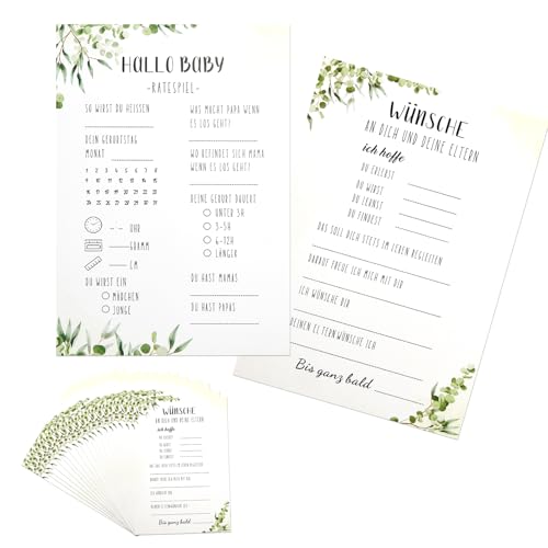 Babyparty Spiele Karten,20 Stück Baby Shower Spiele Karten,Beidseitig Bedruckt Tippkarten zum Ausfüllen für Jungen und Mädchen Gender Reveal oder Babyparty