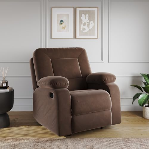Image of Amazon Brand - Solimo Elysium | Single Seater Sofa Recliner | Manual Recliner (Velvet Brown)