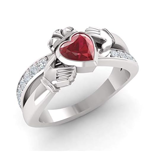 Diamondere Natural and Certified Ruby and Diamond Engagement Ring in 14K White Gold | 0.81 Carat Claddagh Ring for Women, US Size 5.5