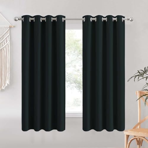 Aspire Homeware Blackout Curtains for Bedroom - Black Eyelet Living Room Curtains 66x54 inch Drop - Thermal Insulated Window Treatments & Energy Saving Privacy Kitchen Curtain + 2 Matching Tiebacks